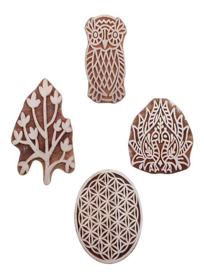 Indian-Shelf Handmade Vocalforlocal Set of 4 New Mix Wooden Printing Block (5.71 cm, Brown) - Image 1